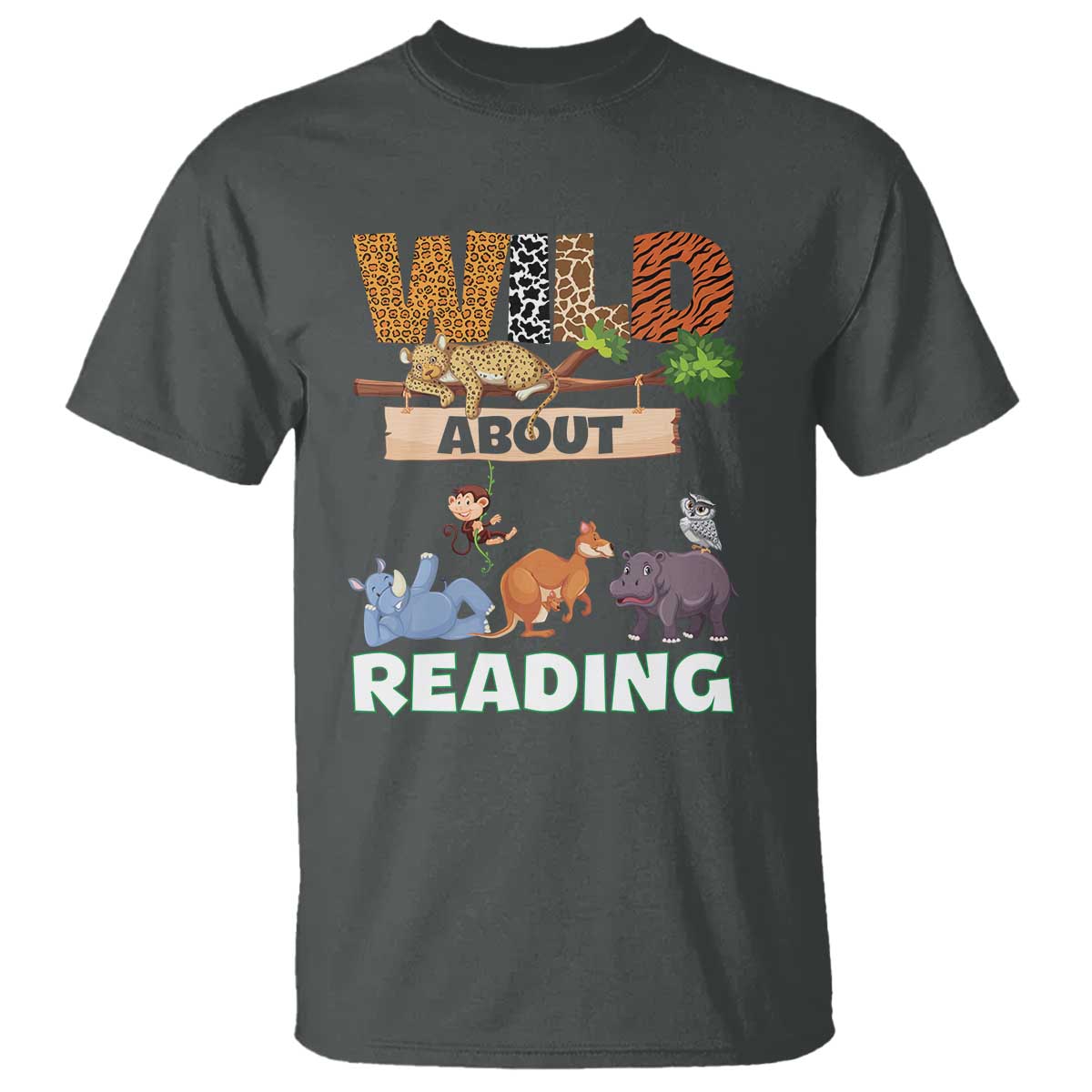 Wild About Reading T Shirt Cute Animal Book Lover Kids Teachers