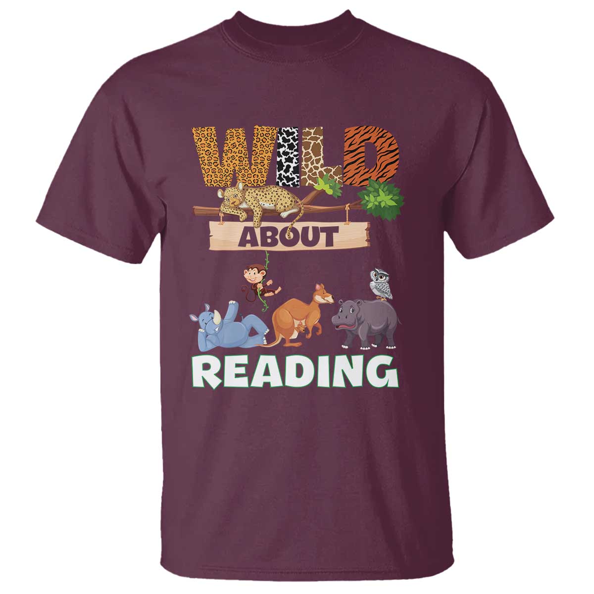 Wild About Reading T Shirt Cute Animal Book Lover Kids Teachers
