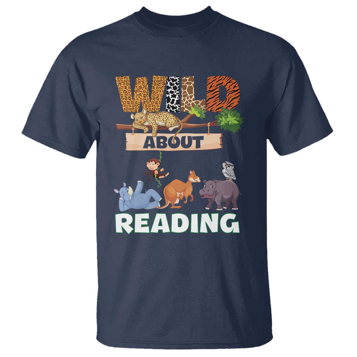 Wild About Reading T Shirt Cute Animal Book Lover Kids Teachers