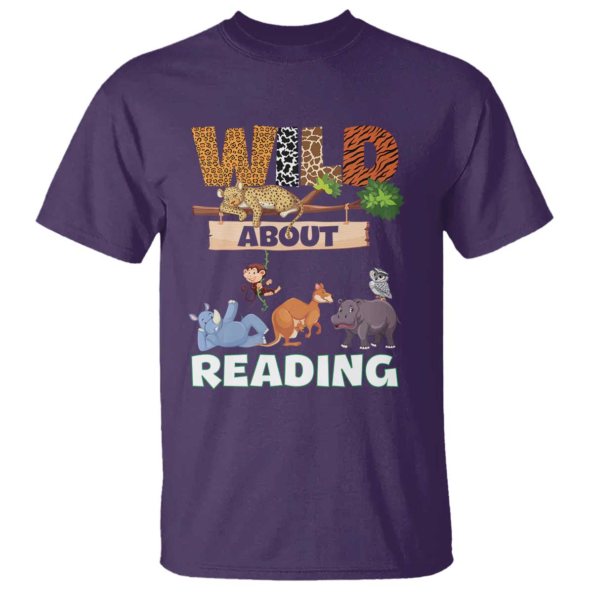Wild About Reading T Shirt Cute Animal Book Lover Kids Teachers