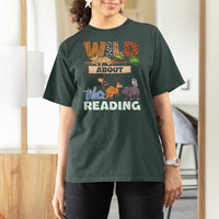 Wild About Reading T Shirt For Women Cute Animal Book Lover Kids Teachers