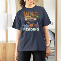 Wild About Reading T Shirt For Women Cute Animal Book Lover Kids Teachers