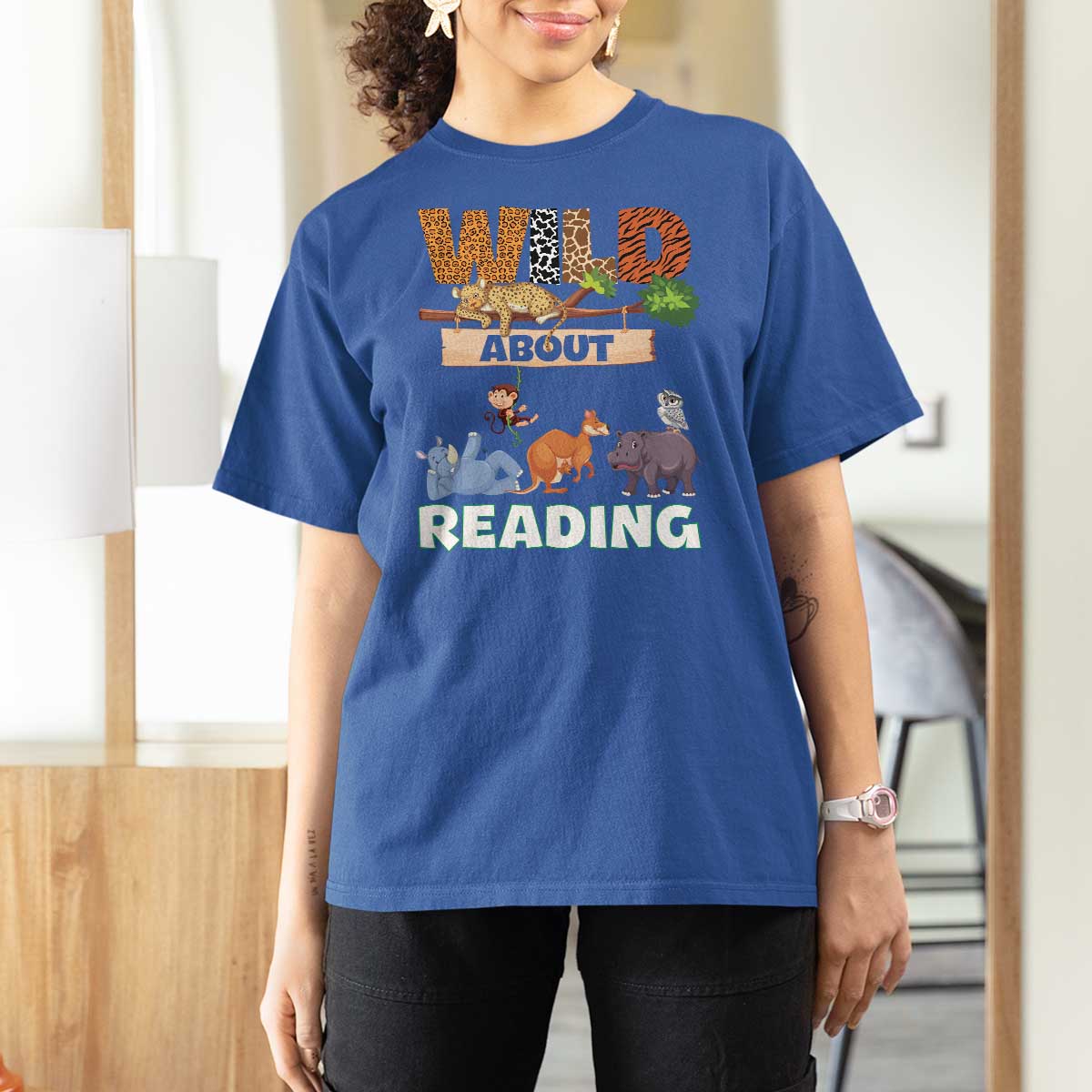 Wild About Reading T Shirt For Women Cute Animal Book Lover Kids Teachers