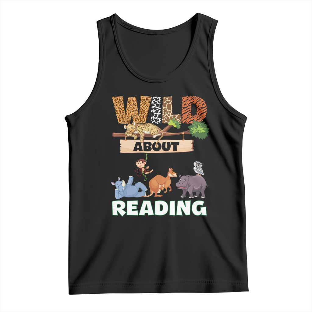 Wild About Reading Tank Top Cute Animal Book Lover Kids Teachers