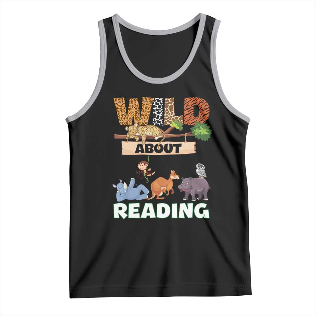 Wild About Reading Tank Top Cute Animal Book Lover Kids Teachers