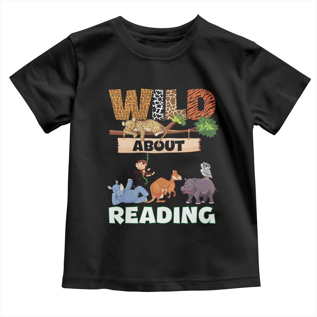 Wild About Reading Toddler T Shirt Cute Animal Book Lover Kids Teachers