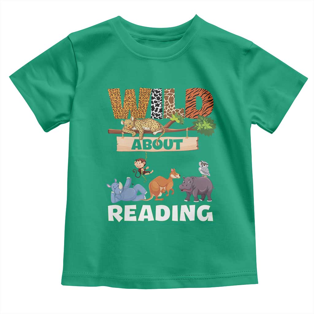 Wild About Reading Toddler T Shirt Cute Animal Book Lover Kids Teachers