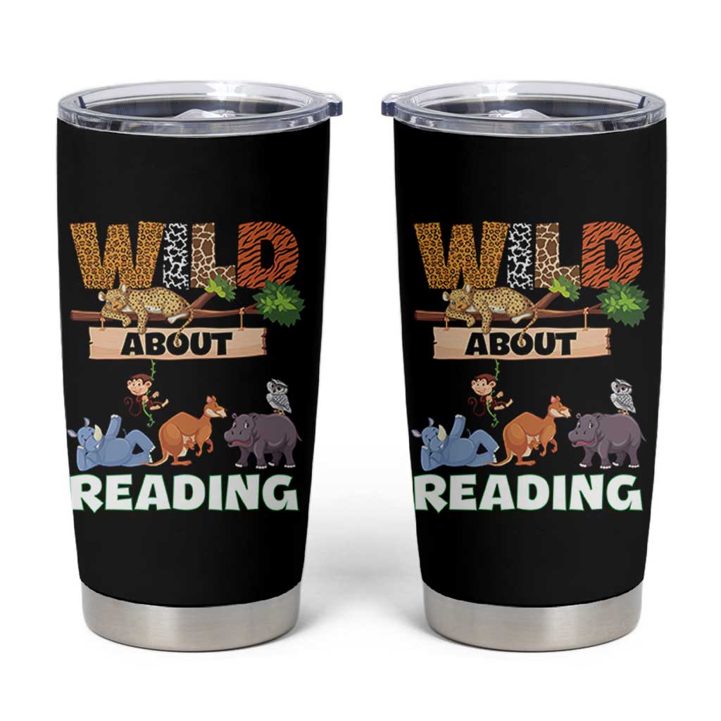 Wild About Reading Tumbler Cup Cute Animal Book Lover Kids Teachers
