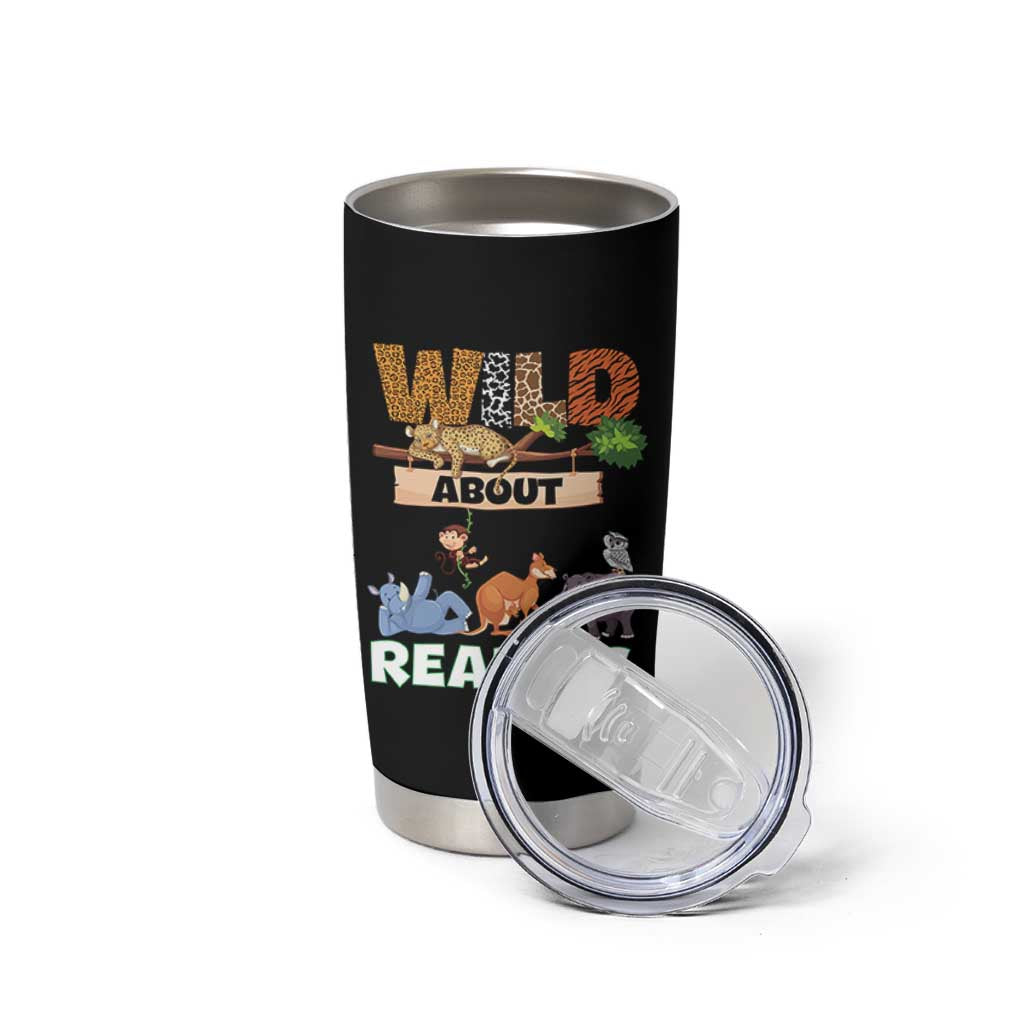 Wild About Reading Tumbler Cup Cute Animal Book Lover Kids Teachers