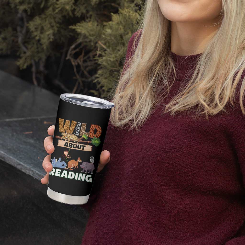 Wild About Reading Tumbler Cup Cute Animal Book Lover Kids Teachers