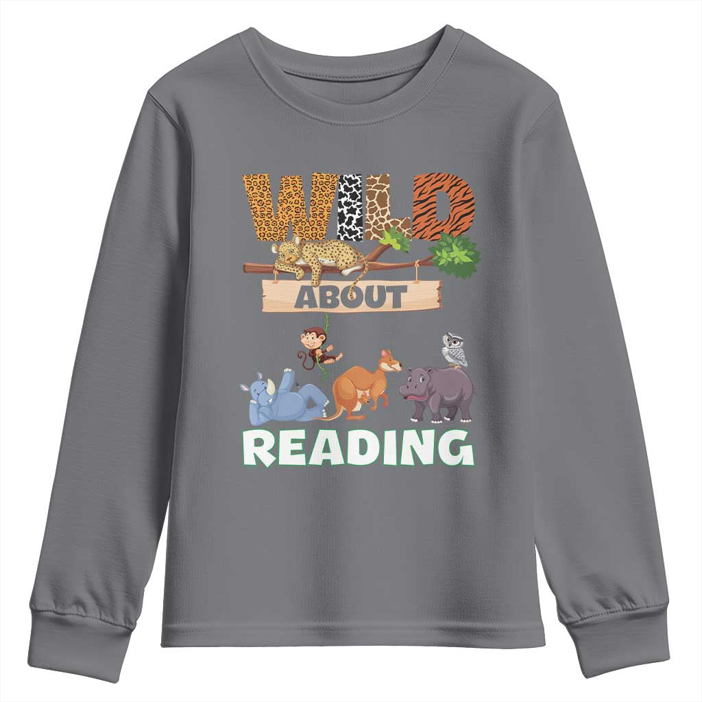 Wild About Reading Youth Sweatshirt Cute Animal Book Lover Kids Teachers