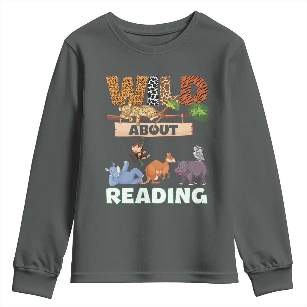 Wild About Reading Youth Sweatshirt Cute Animal Book Lover Kids Teachers