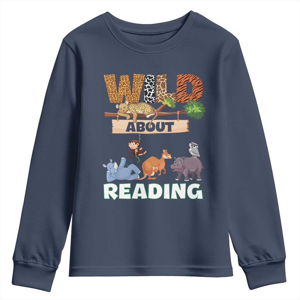 Wild About Reading Youth Sweatshirt Cute Animal Book Lover Kids Teachers