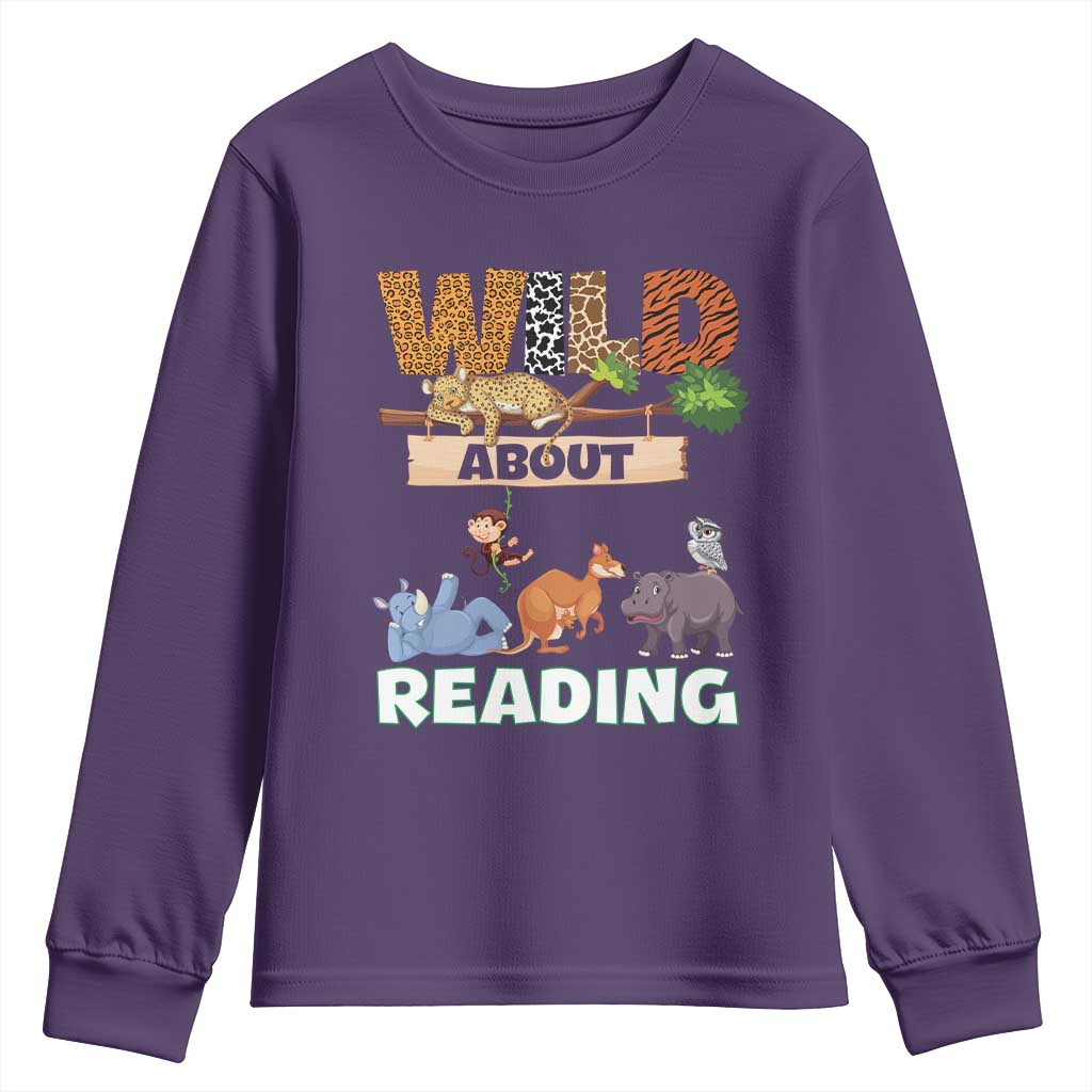 Wild About Reading Youth Sweatshirt Cute Animal Book Lover Kids Teachers