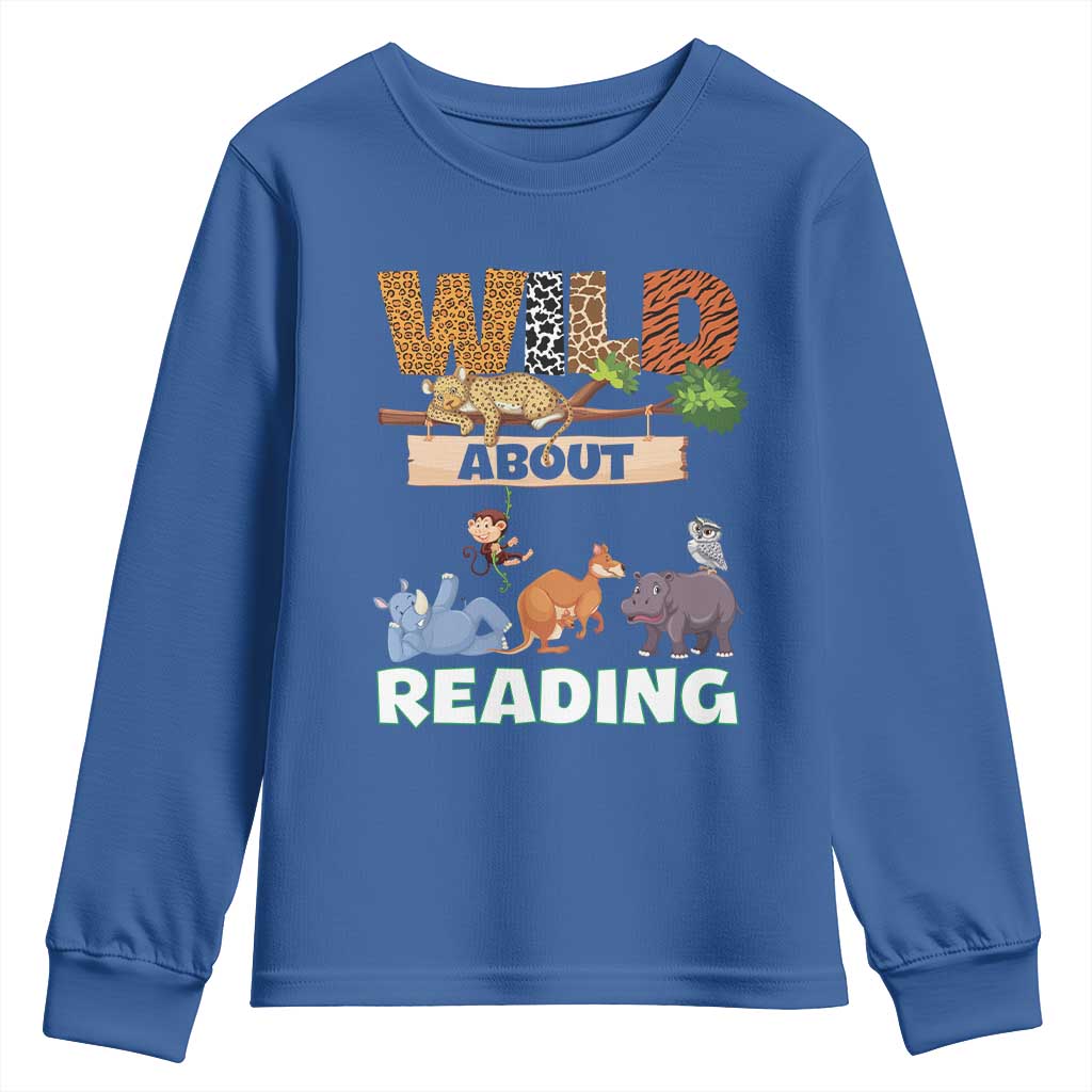 Wild About Reading Youth Sweatshirt Cute Animal Book Lover Kids Teachers