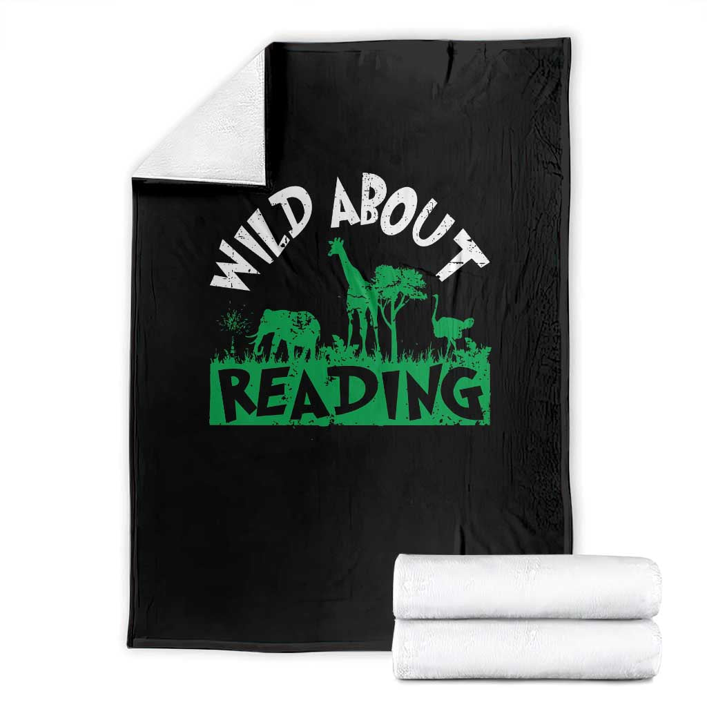 Wild About Reading Throw Blanket Cute Safari Animal Reading Shirt Preschool Kindergarten