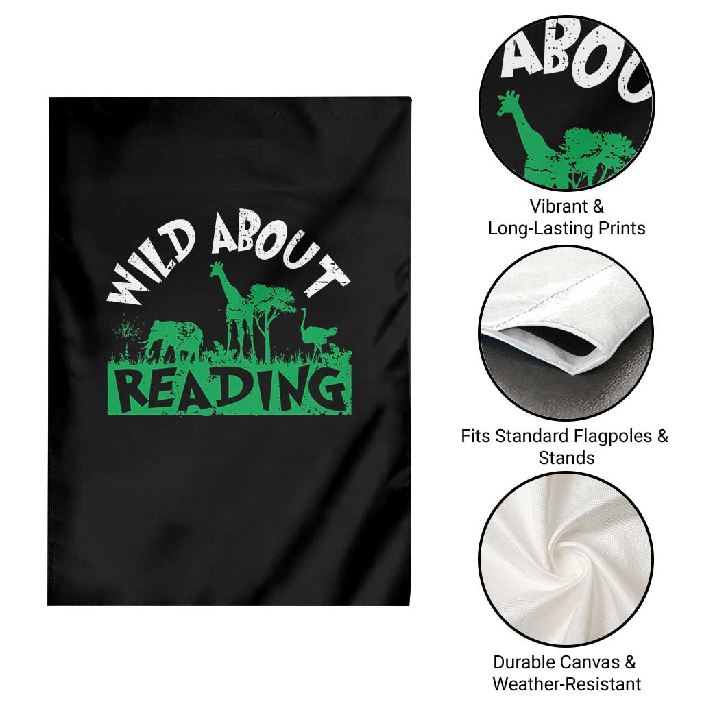 Wild About Reading Garden Flag Cute Safari Animal Reading Shirt Preschool Kindergarten