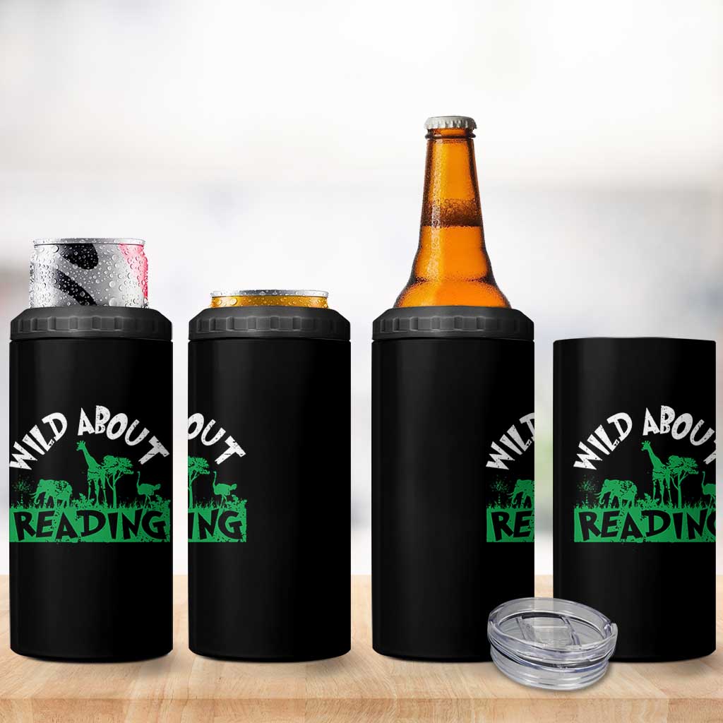 Wild About Reading 4 in 1 Can Cooler Tumbler Cute Safari Animal Reading Shirt Preschool Kindergarten