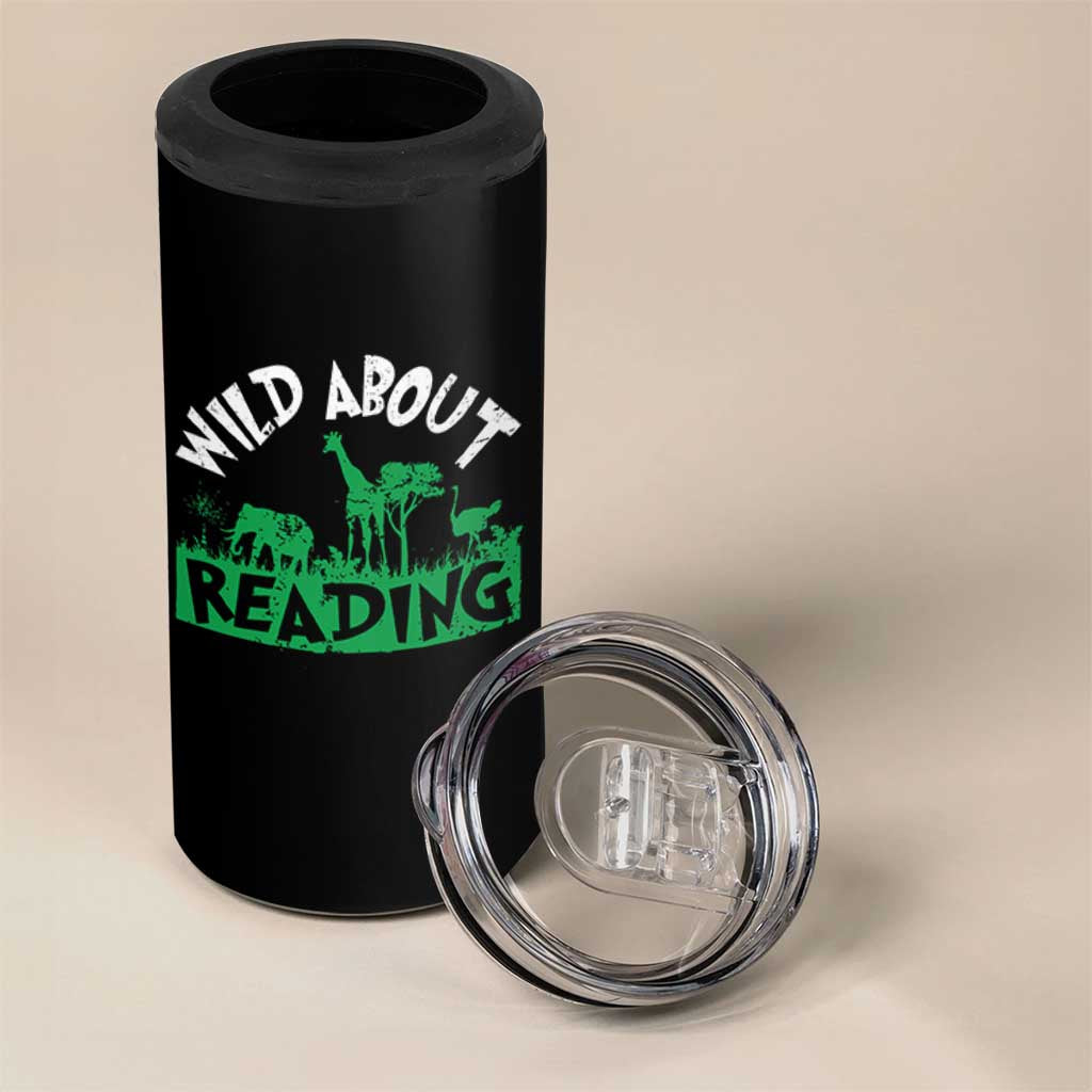Wild About Reading 4 in 1 Can Cooler Tumbler Cute Safari Animal Reading Shirt Preschool Kindergarten