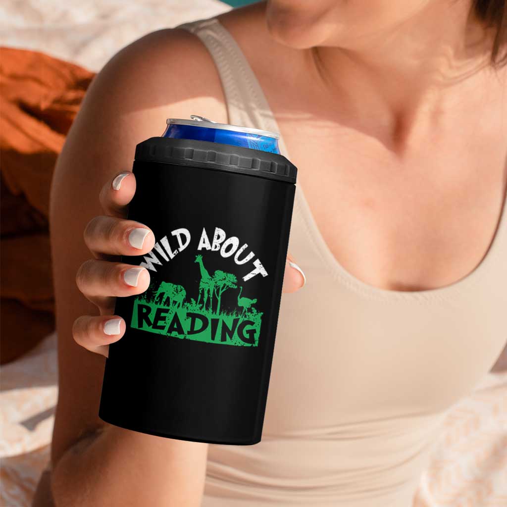 Wild About Reading 4 in 1 Can Cooler Tumbler Cute Safari Animal Reading Shirt Preschool Kindergarten