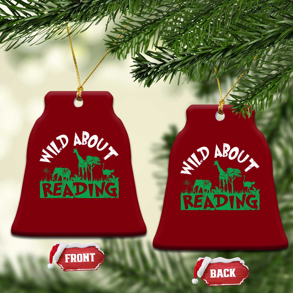 Wild About Reading Ceramic Ornament Cute Safari Animal Reading Shirt Preschool Kindergarten