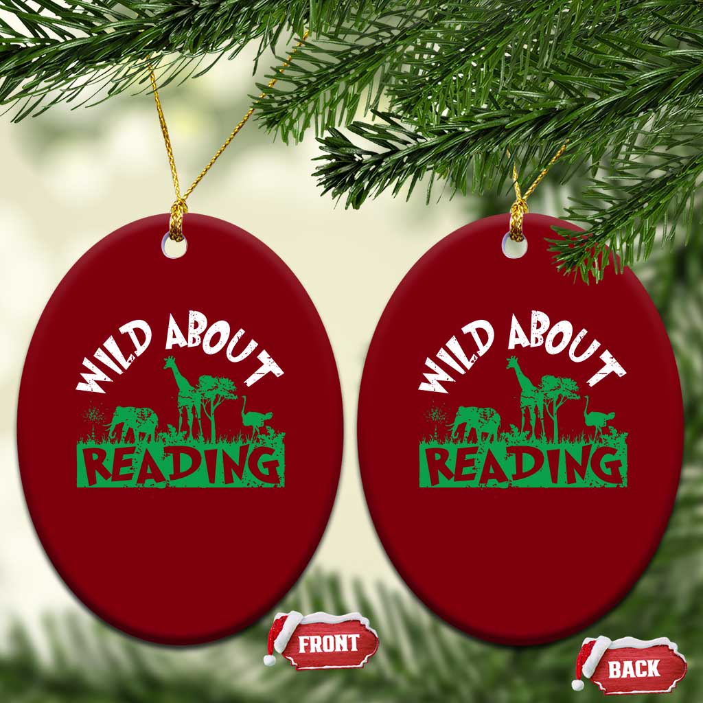 Wild About Reading Ceramic Ornament Cute Safari Animal Reading Shirt Preschool Kindergarten