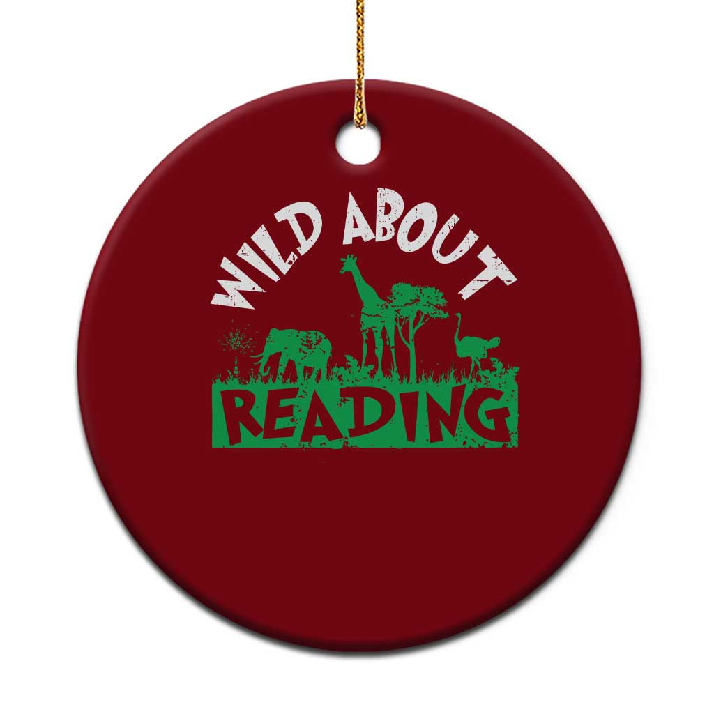 Wild About Reading Ceramic Ornament Cute Safari Animal Reading Shirt Preschool Kindergarten