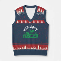 Wild About Reading V-Neck Knit Sweater Vest Cute Safari Animal Reading Shirt Preschool Kindergarten