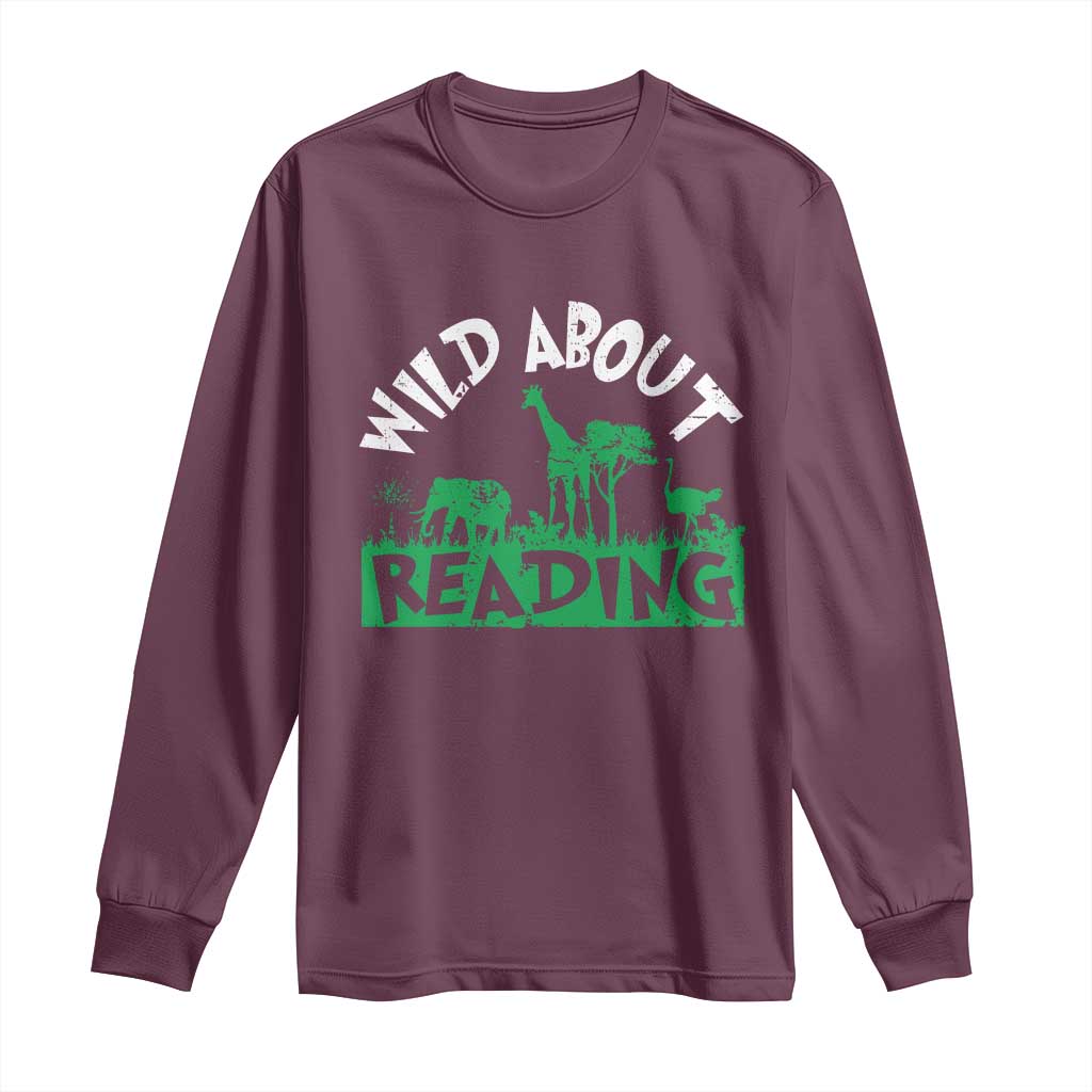 Wild About Reading Long Sleeve Shirt Cute Safari Animal Reading Shirt Preschool Kindergarten
