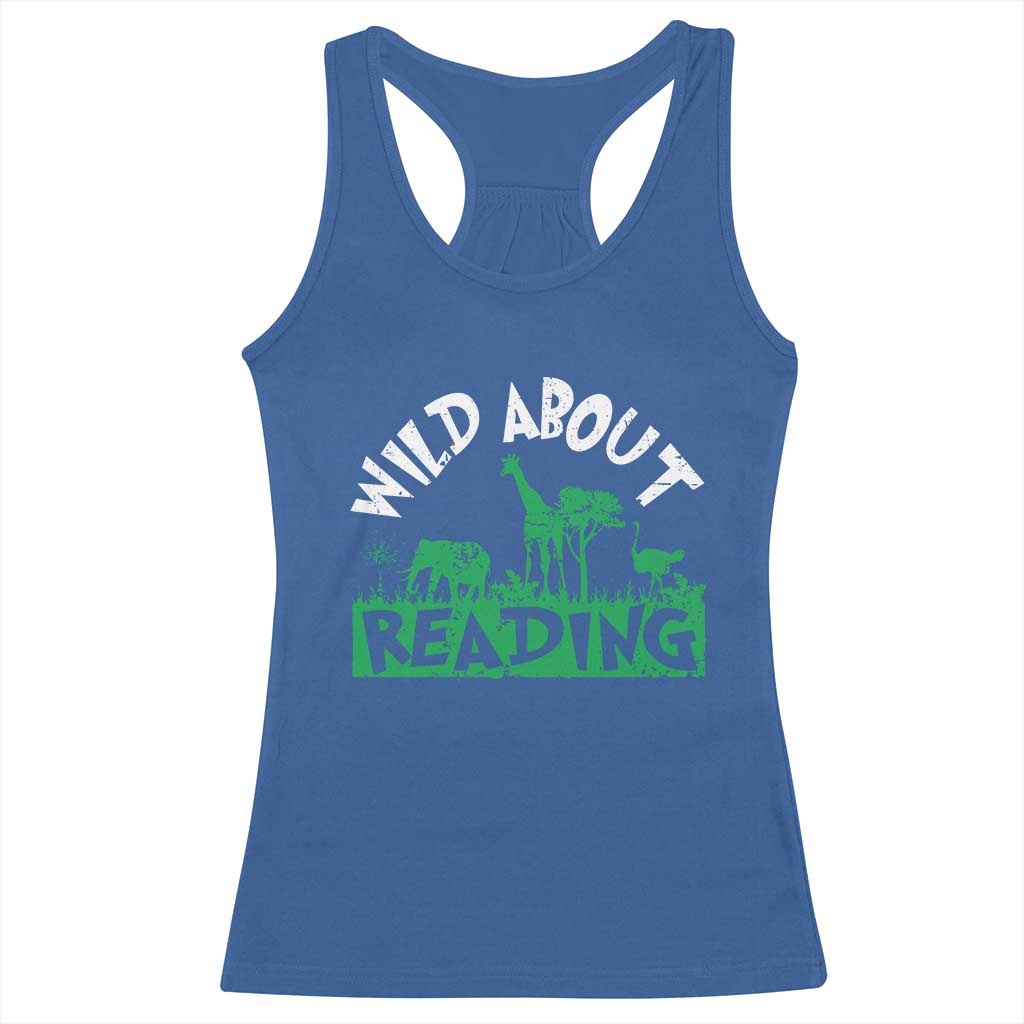 Wild About Reading Racerback Tank Top Cute Safari Animal Reading Shirt Preschool Kindergarten