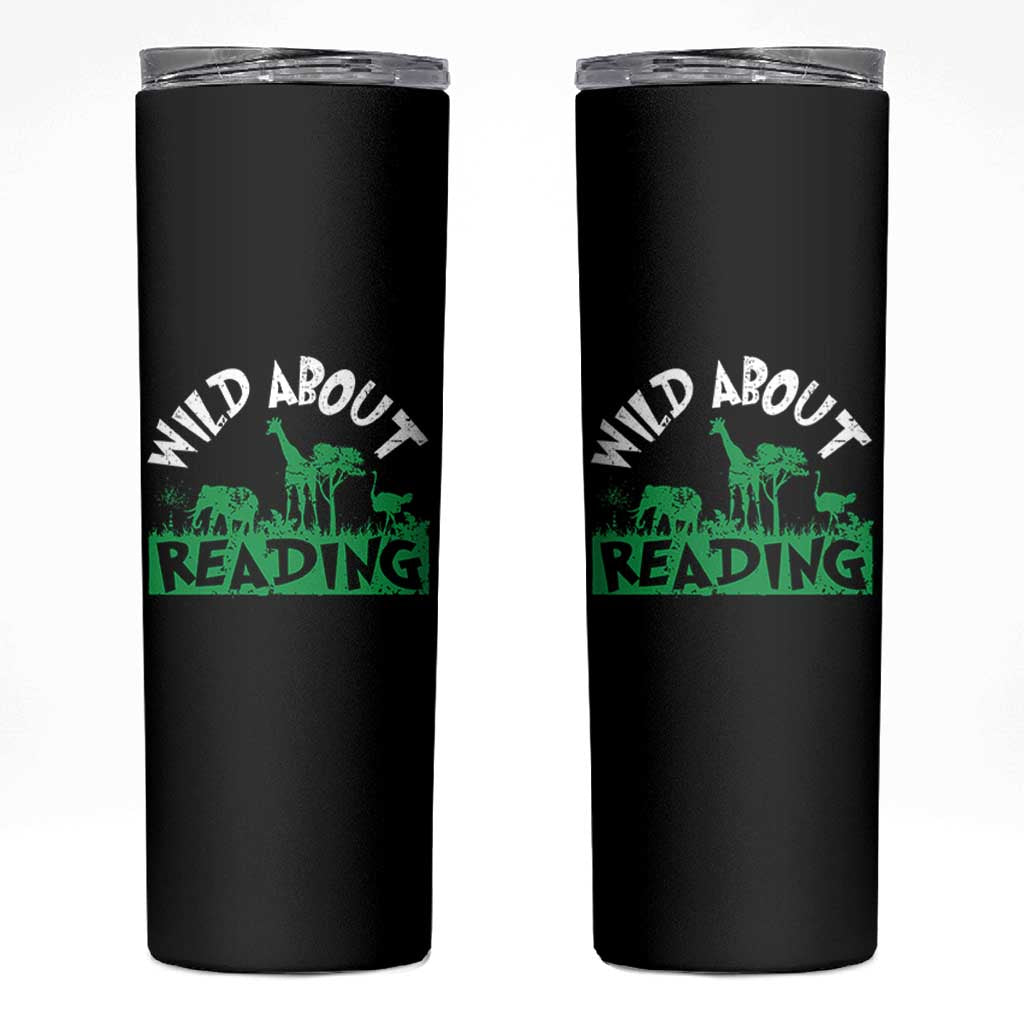 Wild About Reading Skinny Tumbler Cute Safari Animal Reading Shirt Preschool Kindergarten