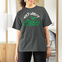 Wild About Reading T Shirt For Women Cute Safari Animal Reading Shirt Preschool Kindergarten