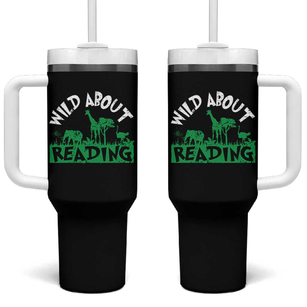 Wild About Reading Tumbler With Handle Cute Safari Animal Reading Shirt Preschool Kindergarten
