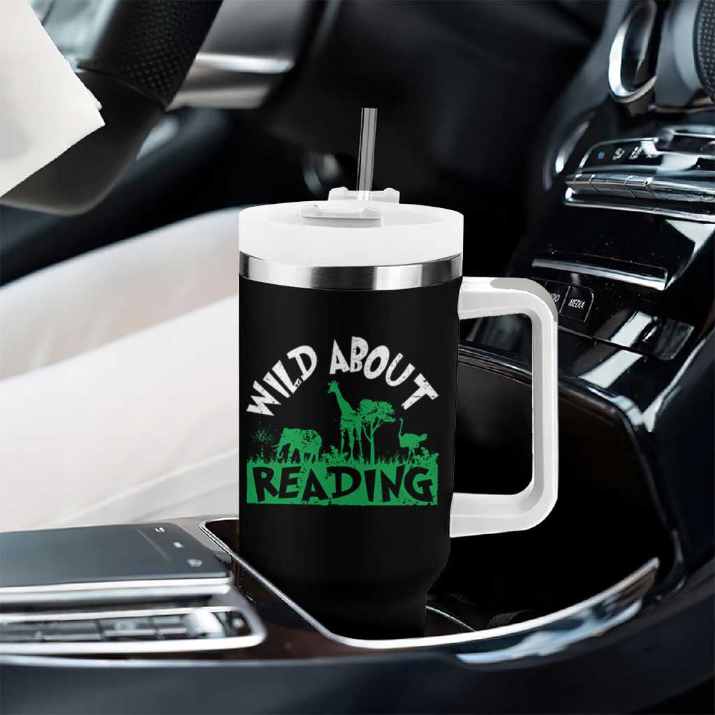 Wild About Reading Tumbler With Handle Cute Safari Animal Reading Shirt Preschool Kindergarten
