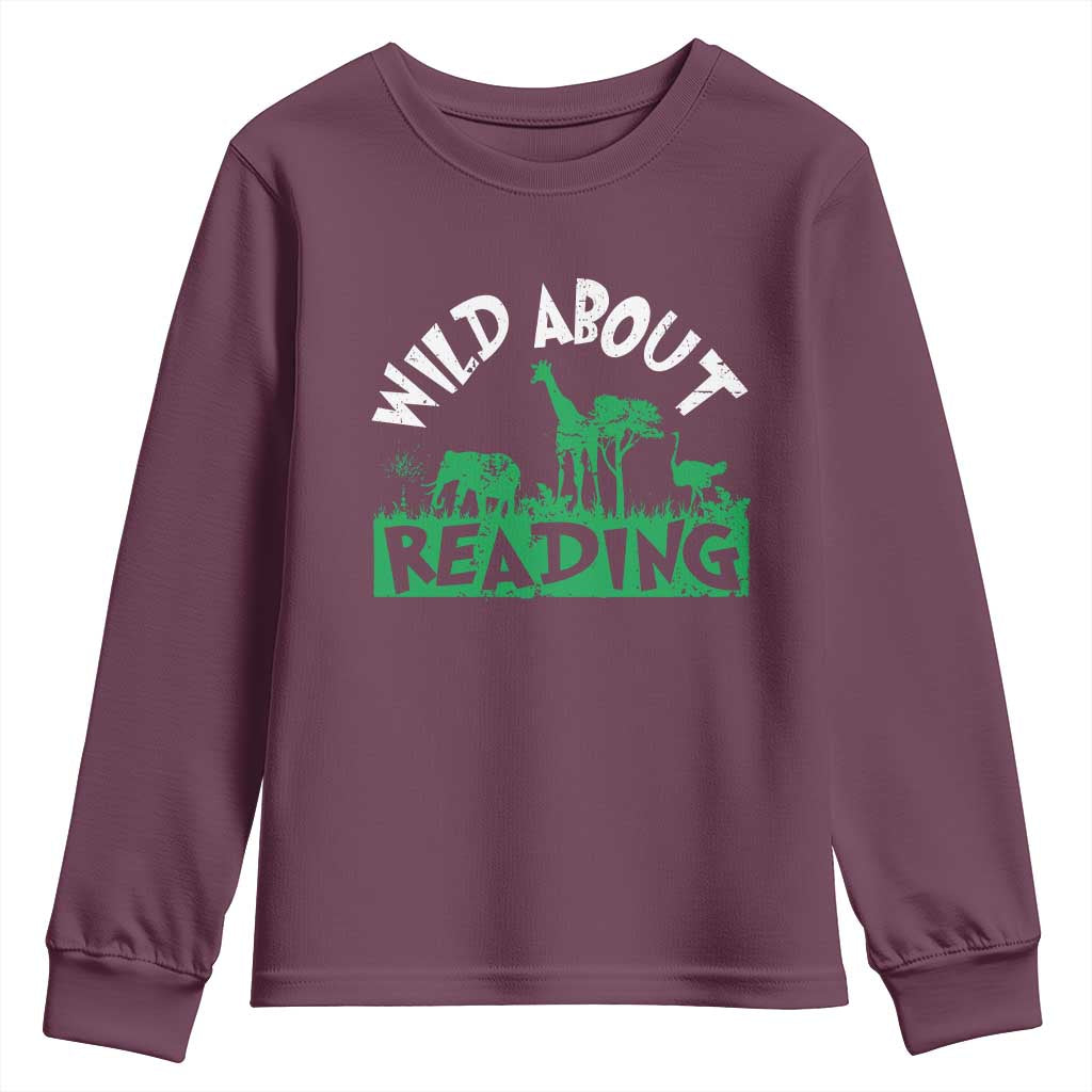 Wild About Reading Youth Sweatshirt Cute Safari Animal Reading Shirt Preschool Kindergarten