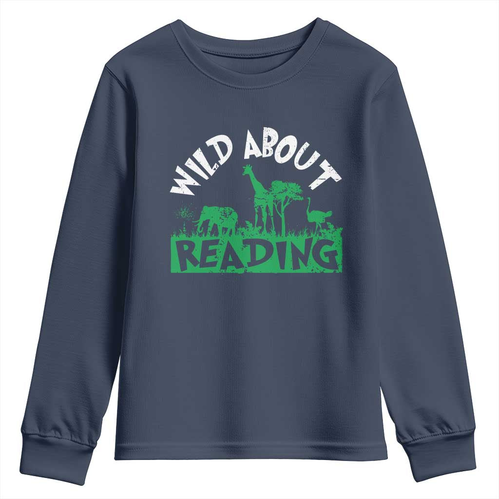 Wild About Reading Youth Sweatshirt Cute Safari Animal Reading Shirt Preschool Kindergarten