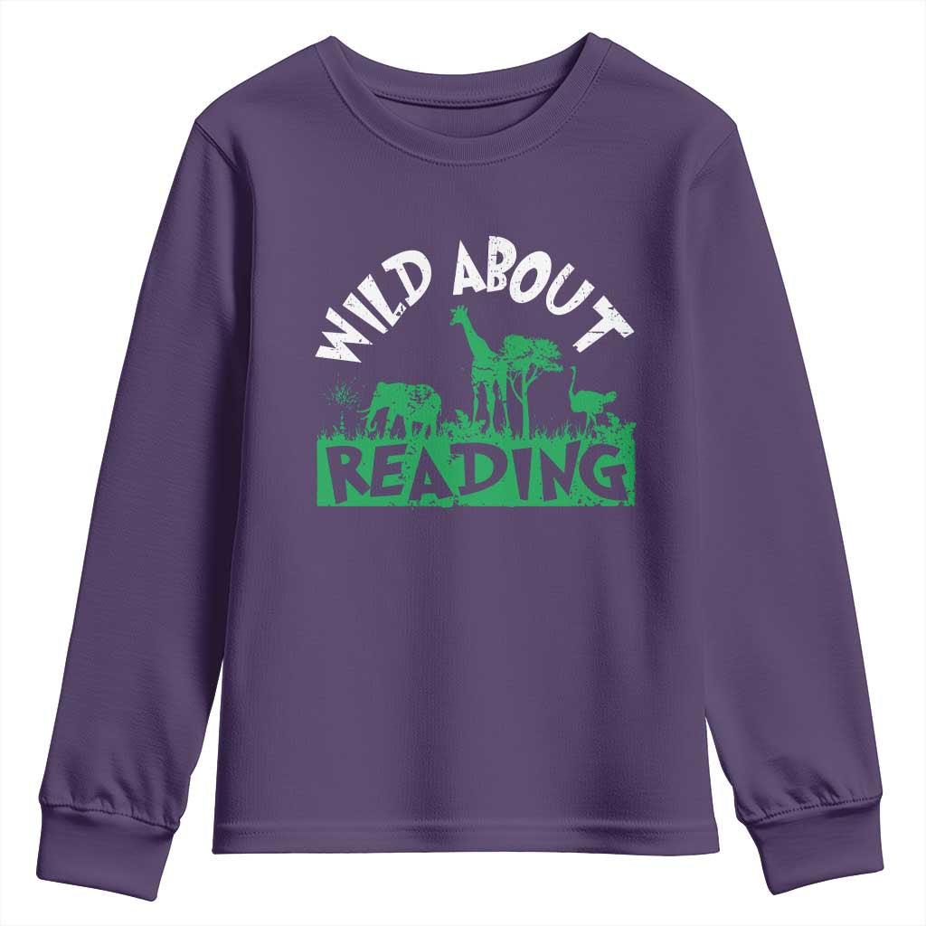 Wild About Reading Youth Sweatshirt Cute Safari Animal Reading Shirt Preschool Kindergarten
