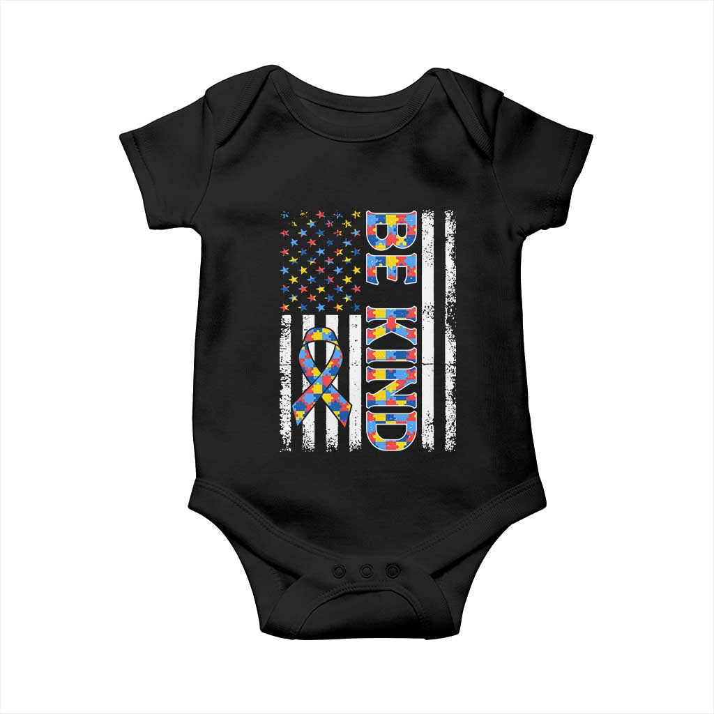 Be Kind Autism Baby Onesie USA flag Autistic Support