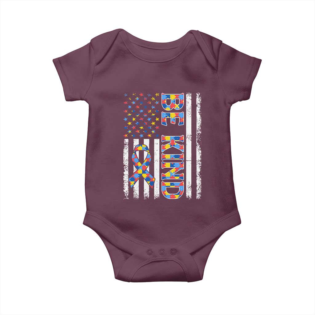 Be Kind Autism Baby Onesie USA flag Autistic Support