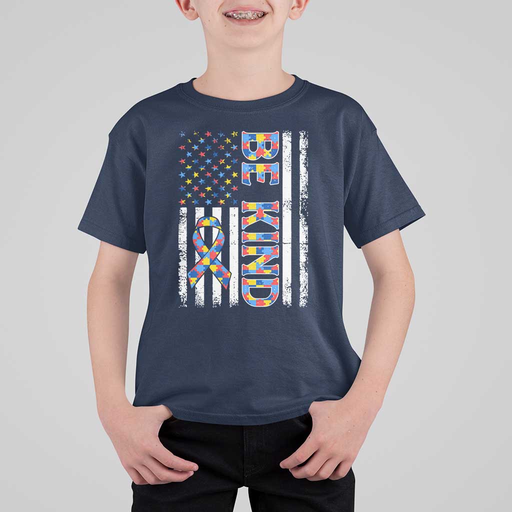 Be Kind Autism T Shirt For Kid USA flag Autistic Support