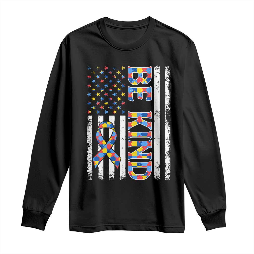 Be Kind Autism Long Sleeve Shirt USA flag Autistic Support