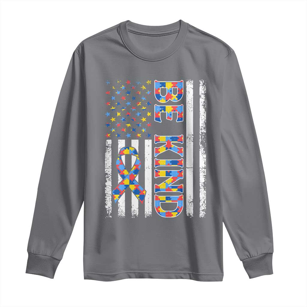 Be Kind Autism Long Sleeve Shirt USA flag Autistic Support