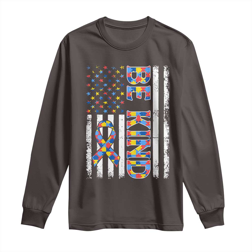 Be Kind Autism Long Sleeve Shirt USA flag Autistic Support