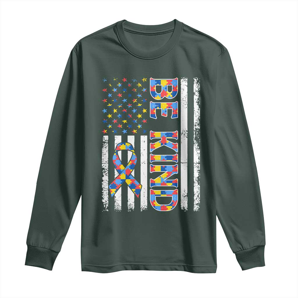 Be Kind Autism Long Sleeve Shirt USA flag Autistic Support