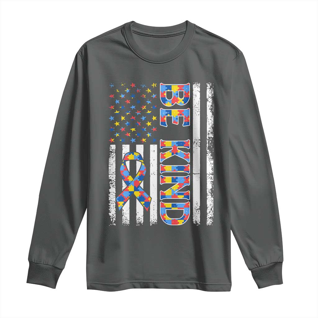 Be Kind Autism Long Sleeve Shirt USA flag Autistic Support