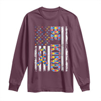 Be Kind Autism Long Sleeve Shirt USA flag Autistic Support