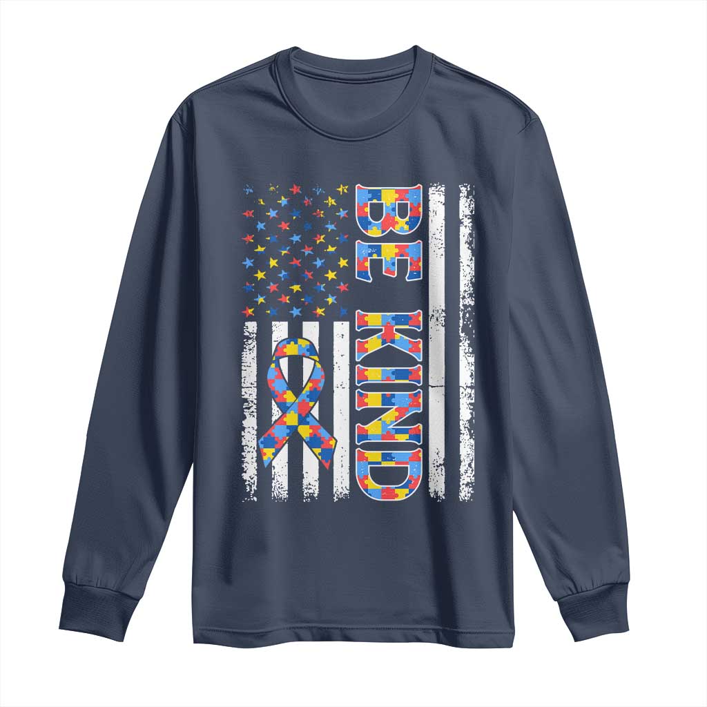 Be Kind Autism Long Sleeve Shirt USA flag Autistic Support