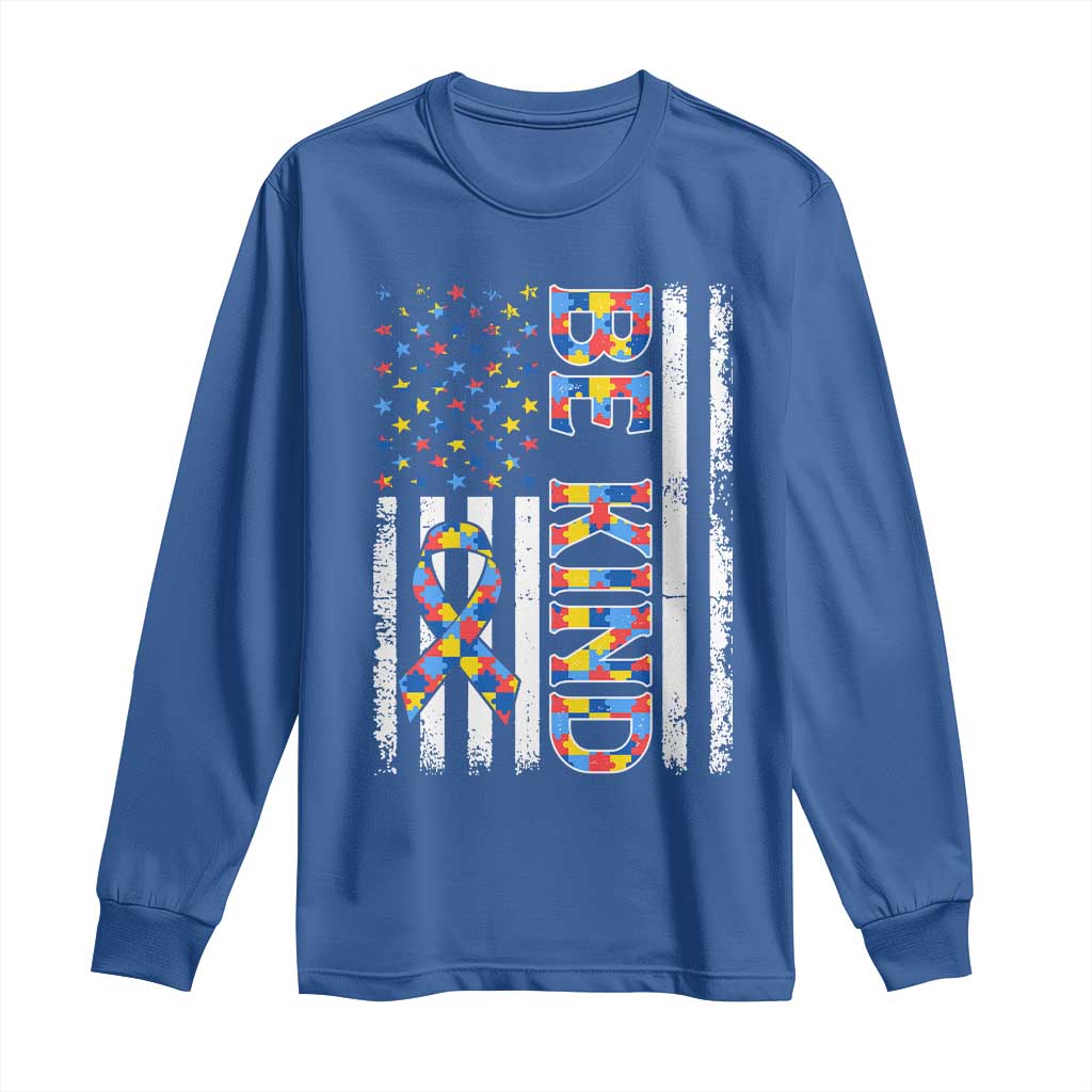 Be Kind Autism Long Sleeve Shirt USA flag Autistic Support