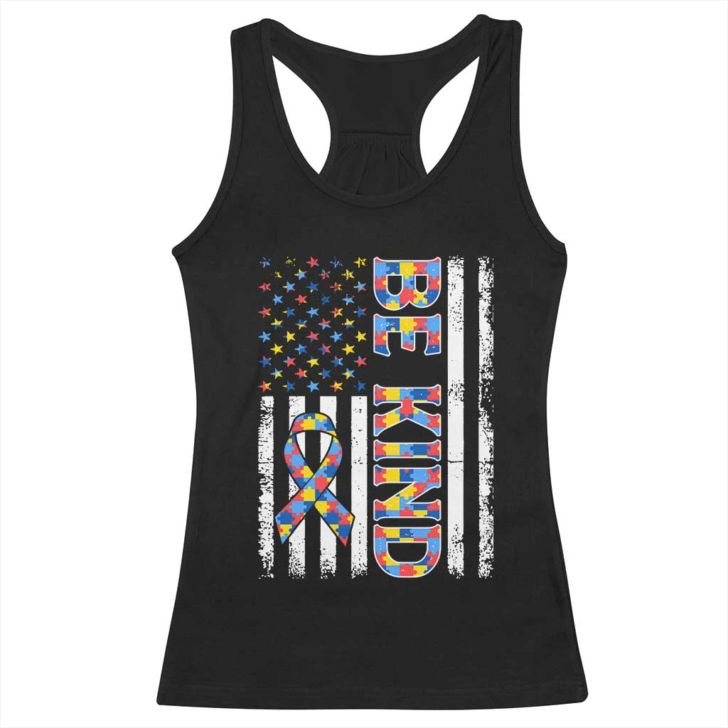 Be Kind Autism Racerback Tank Top USA flag Autistic Support