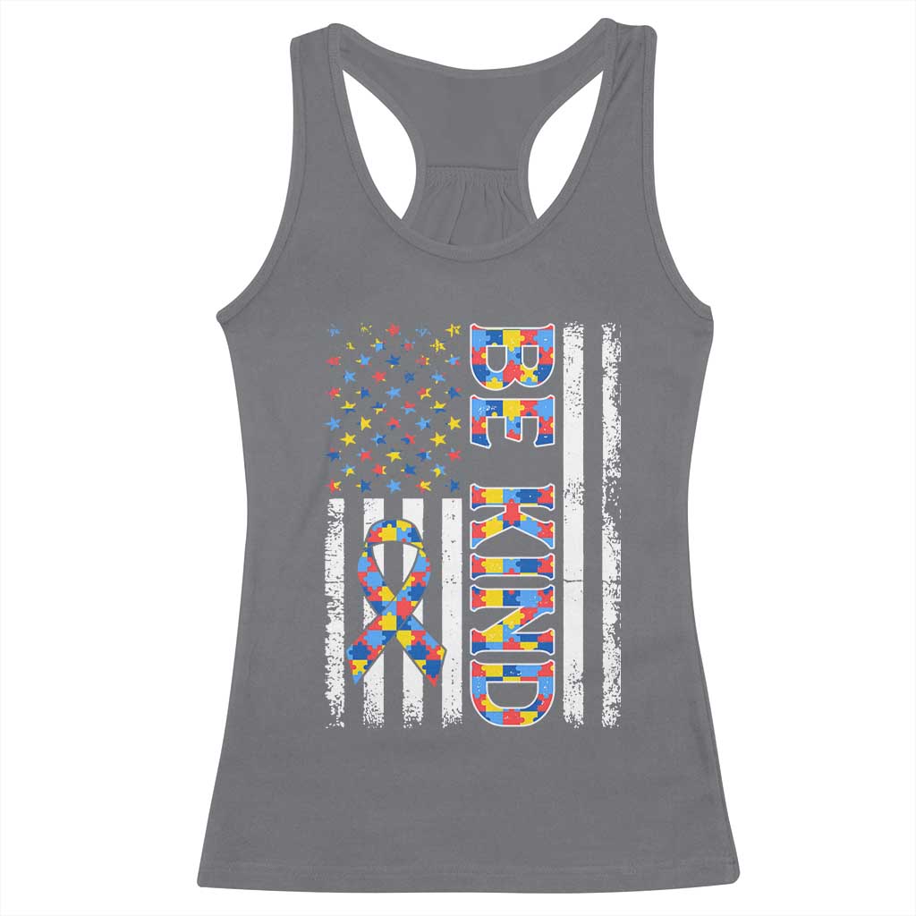 Be Kind Autism Racerback Tank Top USA flag Autistic Support